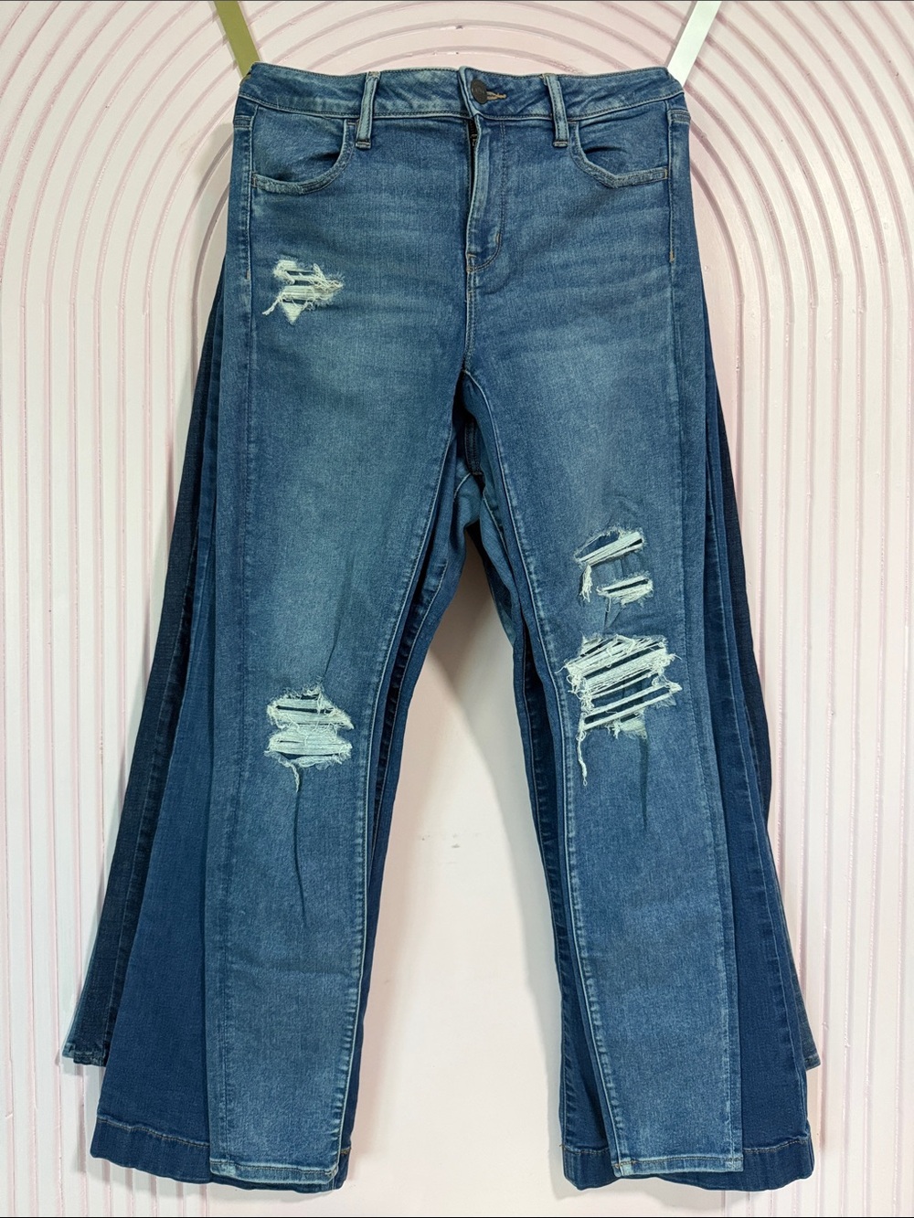 American Eagle Outfitters Blue Distressed Flare Jeans